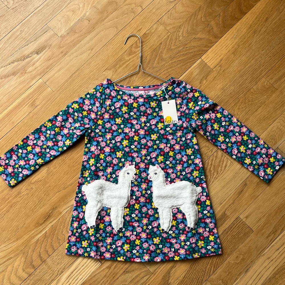 Floral Long Sleeve Boden Dress with Llama Design Pockets